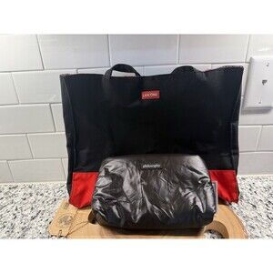 Lancome MakeUp Tote Bag Canvas Red & Black W/ Strap & Black Philosophy Bag